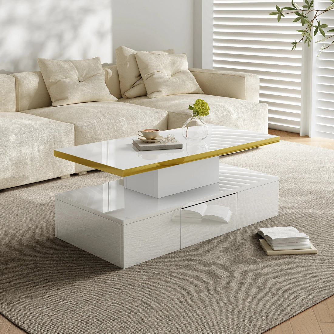 Table basse rectangulaire moderne et brillante avec éclairage LED - vente privée 14:200844062Black - Particle Board;200007763:201336342