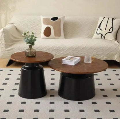 Table basse ronde 2 en 1 de style nordique noyer - vente privée 14:200000195A set-walnut-3