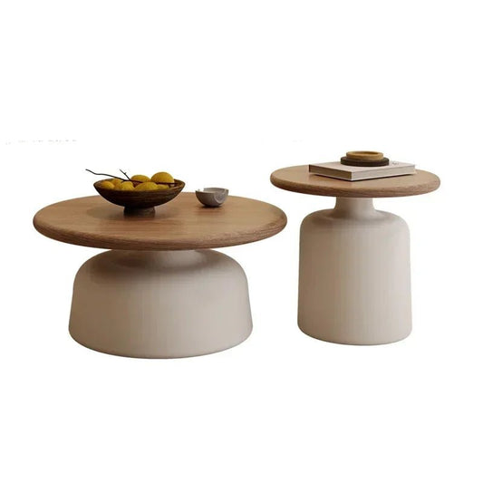 Table basse ronde 2 en 1 de style nordique noyer - vente privée 14:200004889A set-A