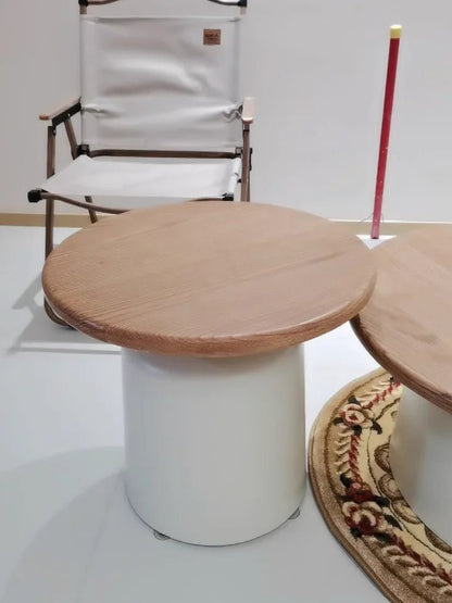 Table basse ronde 2 en 1 de style nordique noyer - vente privée 14:200004889A set-A