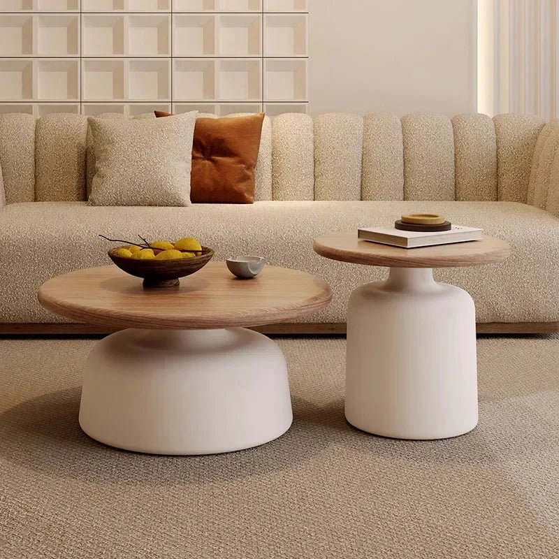 Table basse ronde 2 en 1 de style nordique noyer - vente privée 14:200004889A set-A
