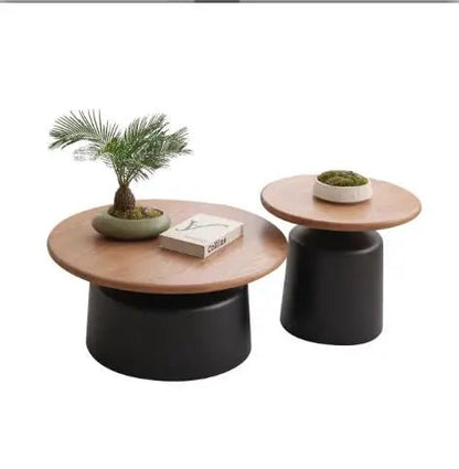 Table basse ronde 2 en 1 de style nordique noyer - vente privée 14:365458A set-B