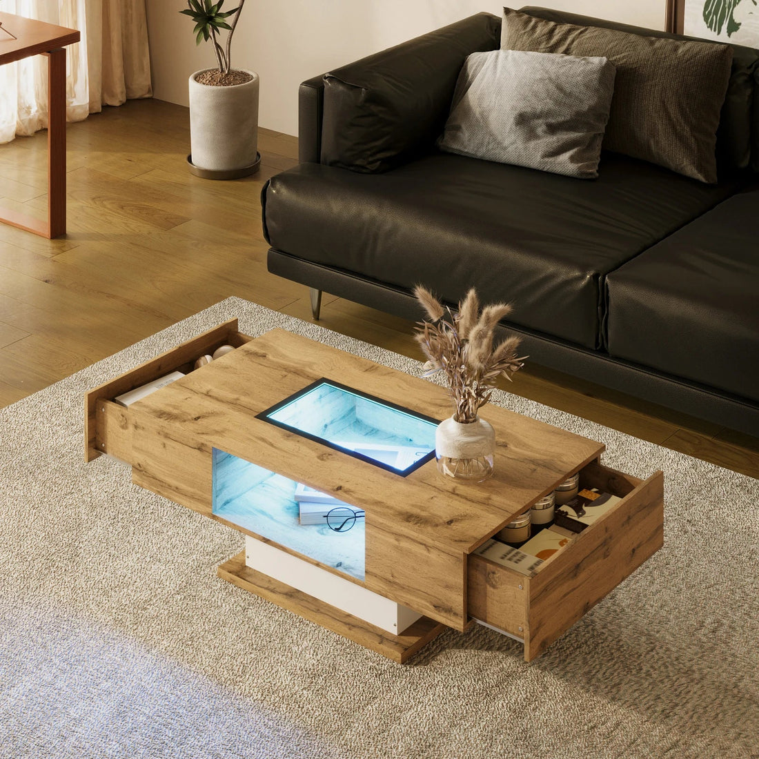 Table basse verre et bois avec LED - vente privée 200007763:201336101