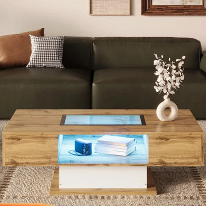 Table basse verre et bois avec LED - vente privée 200007763:201336101