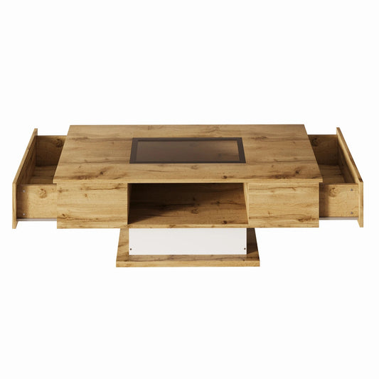 Table basse verre et bois avec LED - vente privée 200007763:201336101