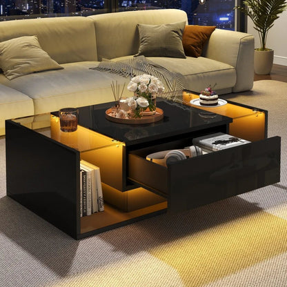 Table basse verre et led lumineuse - 100 x 50 x 31cm - vente privée 14:200844060CQY-black;200007763:201336101