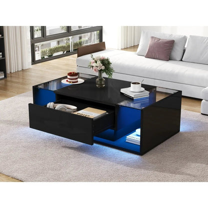 Table basse verre et led lumineuse - 100 x 50 x 31cm - vente privée 14:200844060CQY-black;200007763:201336101