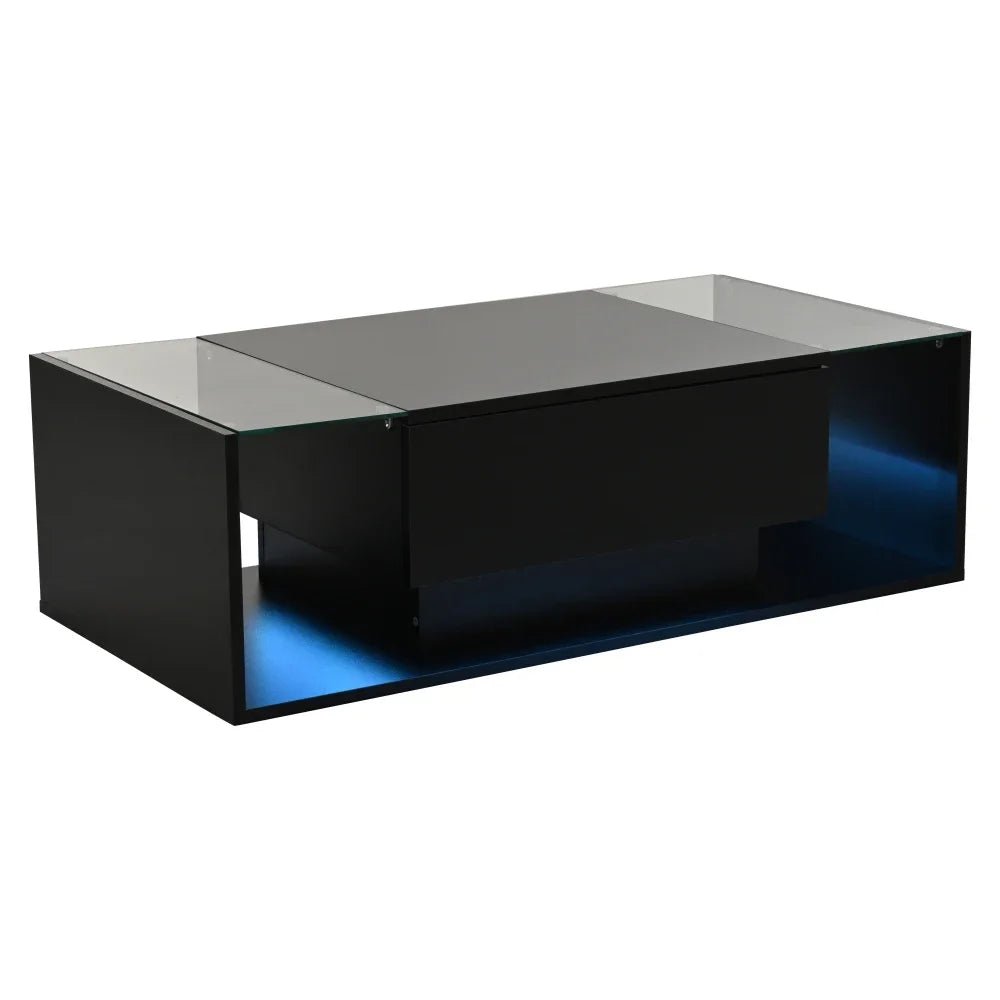 Table basse verre et led lumineuse - 100 x 50 x 31cm - vente privée 14:200844060CQY-black;200007763:201336101
