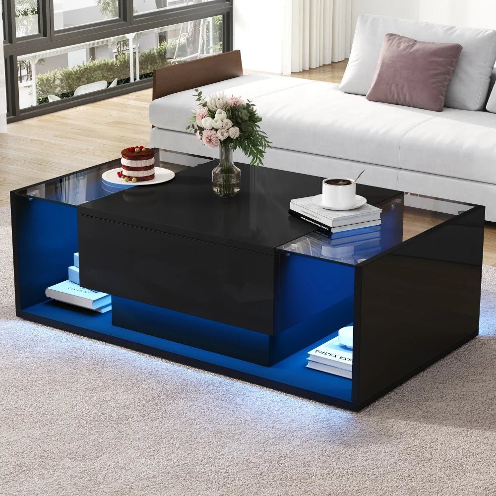 Table basse verre et led lumineuse - 100 x 50 x 31cm - vente privée 14:200844060CQY-black;200007763:201336101