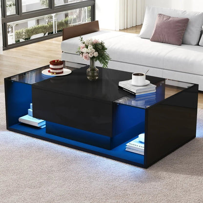 Table basse verre et led lumineuse - 100 x 50 x 31cm - vente privée 14:200844060CQY-black;200007763:201336101