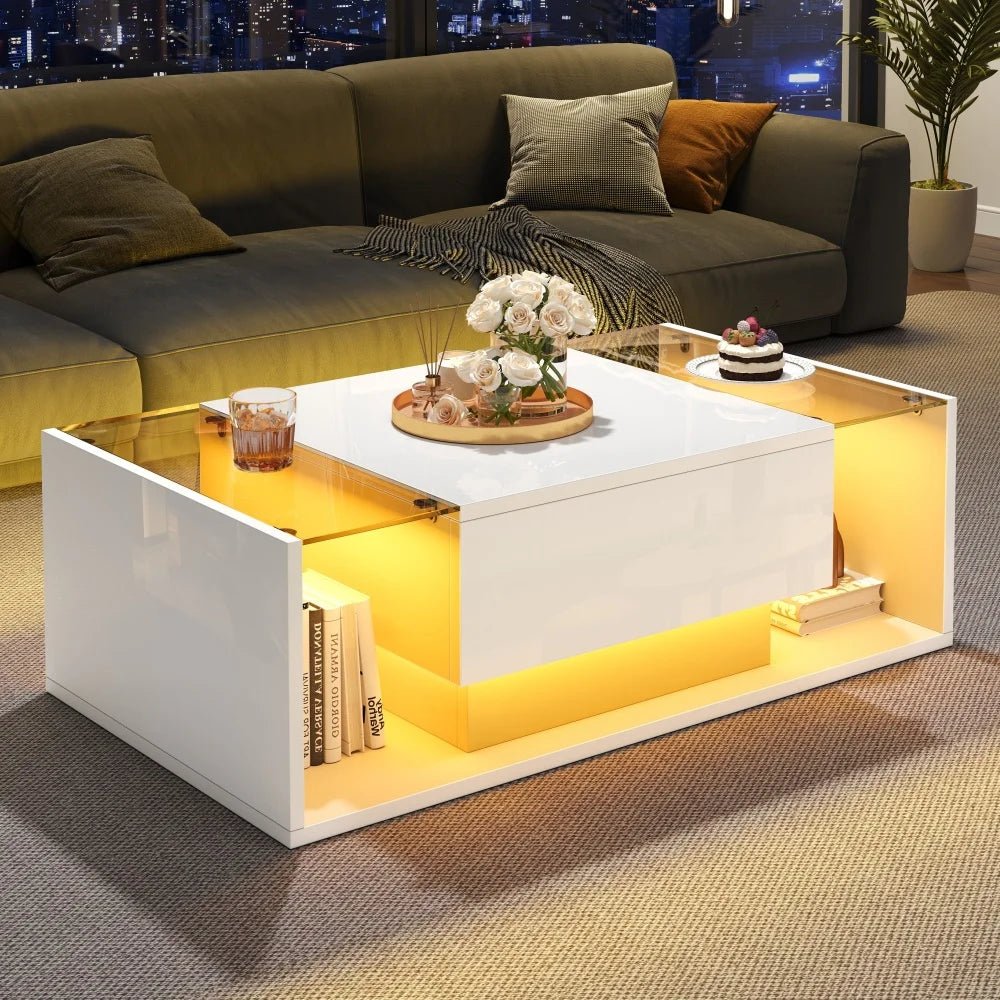 Table basse verre et led lumineuse - 100 x 50 x 31cm - vente privée 14:200844060CQY-black;200007763:201336101
