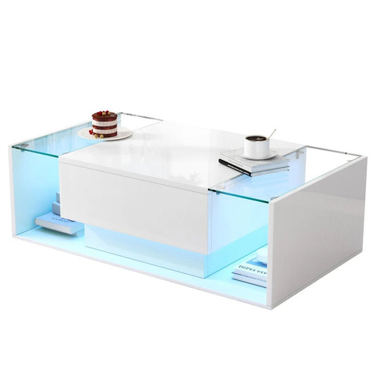 Table basse verre et led lumineuse - 100 x 50 x 31cm - vente privée 14:200844060CQY-black;200007763:201336101