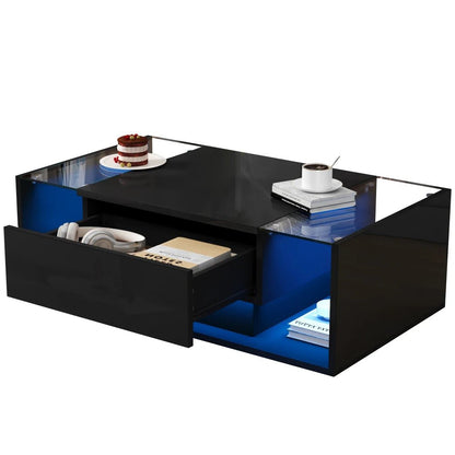 Table basse verre et led lumineuse - 100 x 50 x 31cm - vente privée 14:200844060CQY-black;200007763:201336101