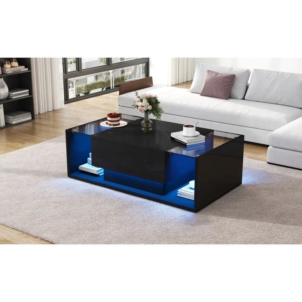 Table basse verre et led lumineuse - 100 x 50 x 31cm - vente privée 14:200844060CQY-black;200007763:201336101