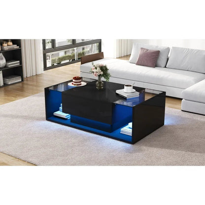 Table basse verre et led lumineuse - 100 x 50 x 31cm - vente privée 14:200844060CQY-black;200007763:201336101