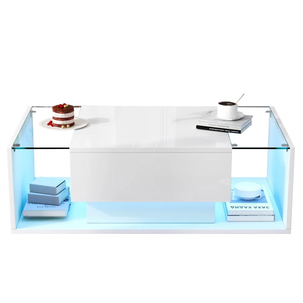 Table basse verre et led lumineuse - 100 x 50 x 31cm - vente privée 14:200844060CQY-black;200007763:201336101