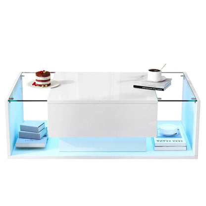 Table basse verre et led lumineuse - 100 x 50 x 31cm - vente privée 14:200844060CQY-black;200007763:201336101