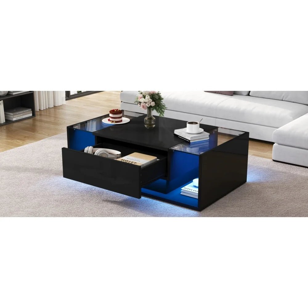 Table basse verre et led lumineuse - 100 x 50 x 31cm - vente privée 14:200844060CQY-black;200007763:201336101