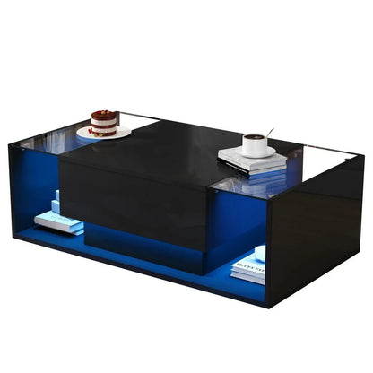 Table basse verre et led lumineuse - 100 x 50 x 31cm - vente privée 14:200844060CQY-black;200007763:201336101