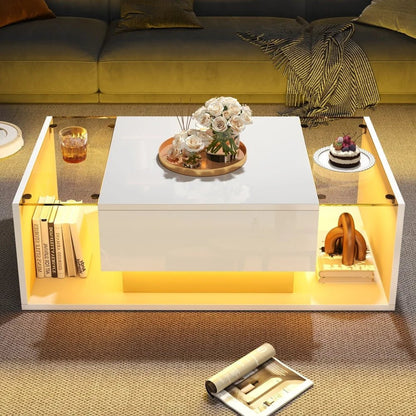 Table basse verre et led lumineuse - 100 x 50 x 31cm - vente privée 14:200844060CQY-black;200007763:201336101