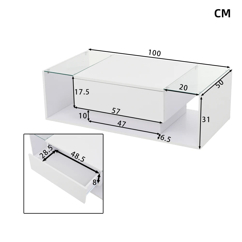 Table basse verre et led lumineuse - 100 x 50 x 31cm - vente privée 14:200844060CQY-black;200007763:201336101