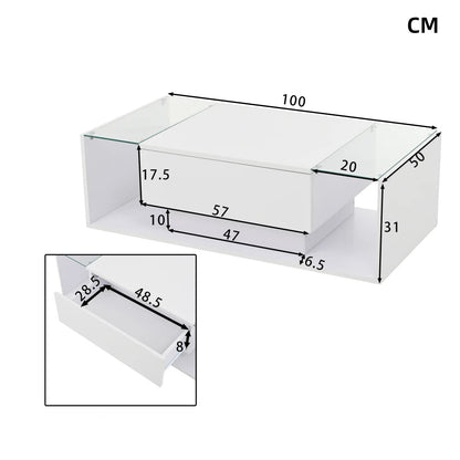 Table basse verre et led lumineuse - 100 x 50 x 31cm - vente privée 14:200844060CQY-black;200007763:201336101