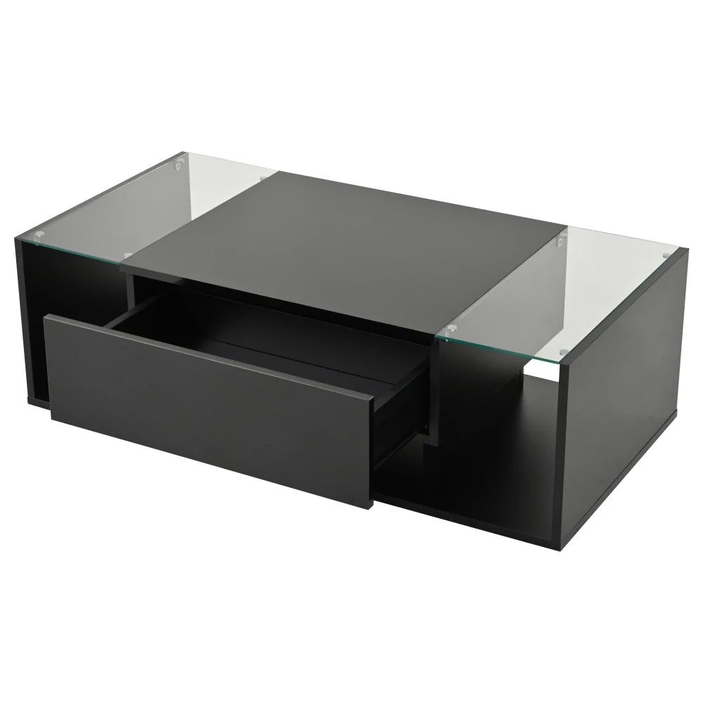 Table basse verre et led lumineuse - 100 x 50 x 31cm - vente privée 14:200844060CQY-black;200007763:201336101