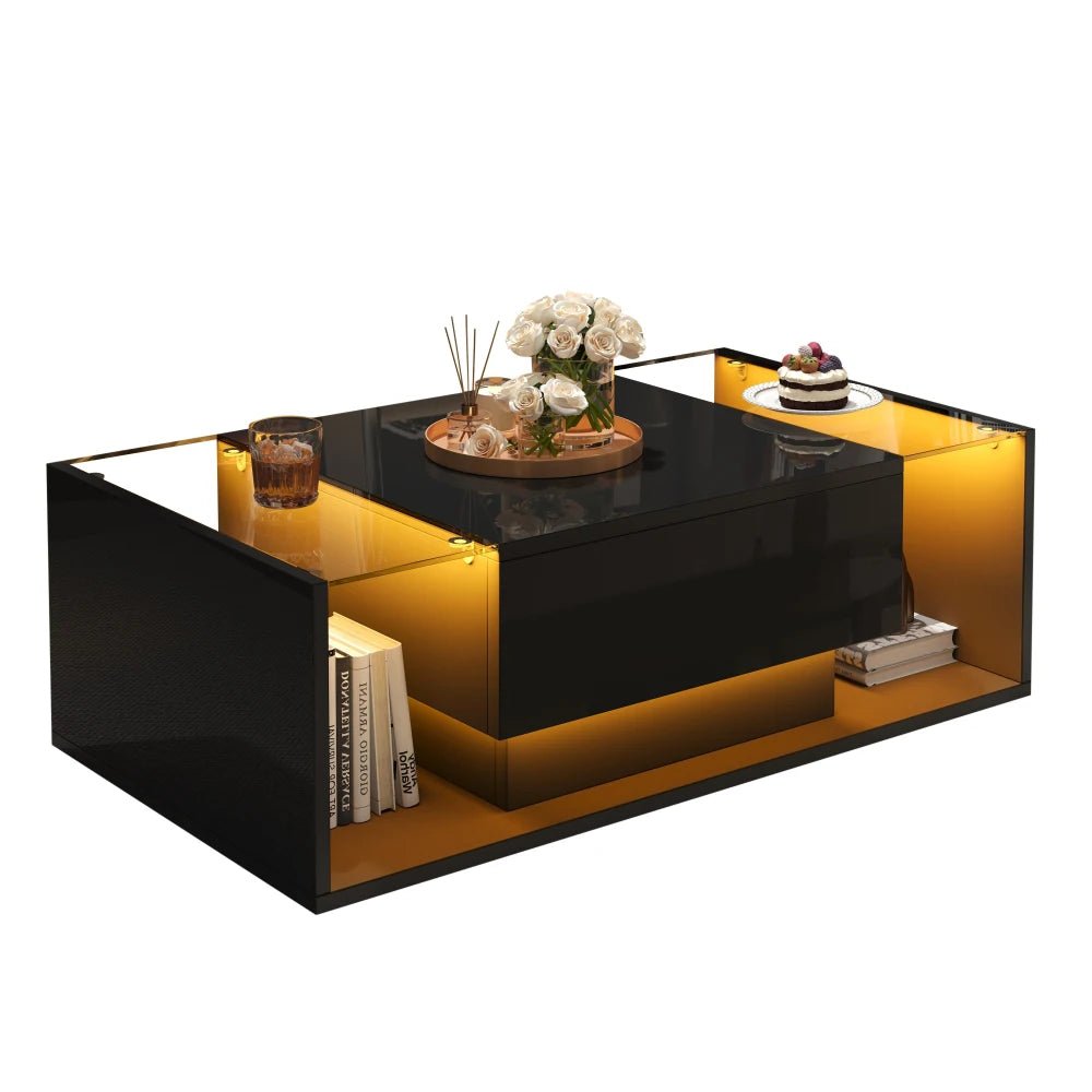 Table basse verre et led lumineuse - 100 x 50 x 31cm - vente privée 14:200844060CQY-black;200007763:201336101