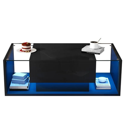 Table basse verre et led lumineuse - 100 x 50 x 31cm - vente privée 14:200844060CQY-black;200007763:201336101