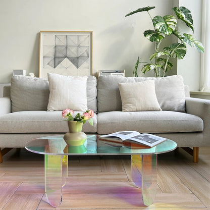 Table basse verre ronde et acrylique irisé - vente privée 14:200003699;200007763:201336101