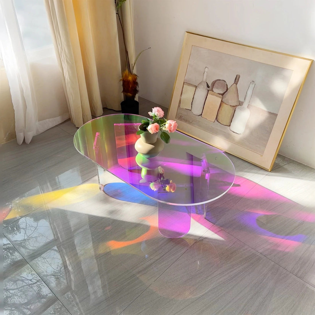 Table basse verre ronde et acrylique irisé - vente privée 14:200003699;200007763:201336101