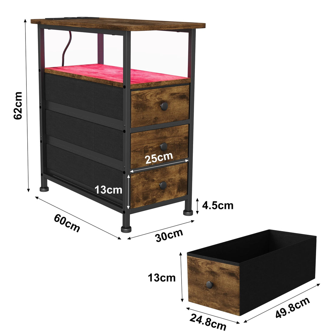 Table de chevet 3 tiroirs avec LED - MORENE - vente privée 14:193;200007763:201336101