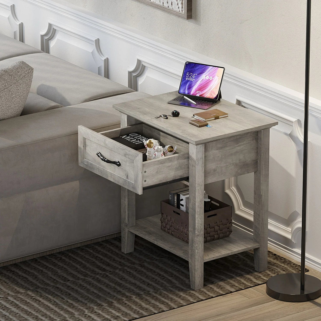 Table de chevet ancien 1 tiroir - vente privée 14:10Grey-1pc;200007763:203372089