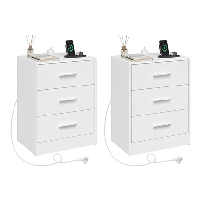 Table de chevet avec prise 3 tiroirs blanc - vente privée 14:173white 2 piece;200007763:201336101