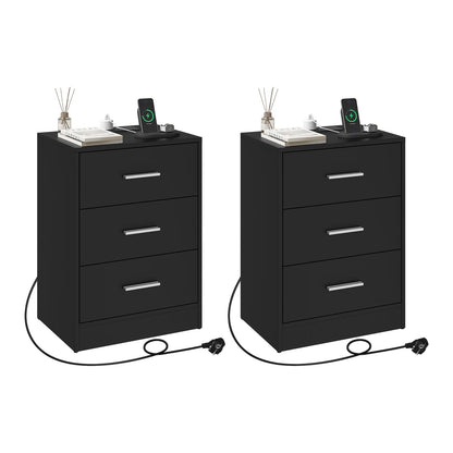 Table de chevet avec prise 3 tiroirs blanc - vente privée 14:175black 2 piece;200007763:201336101