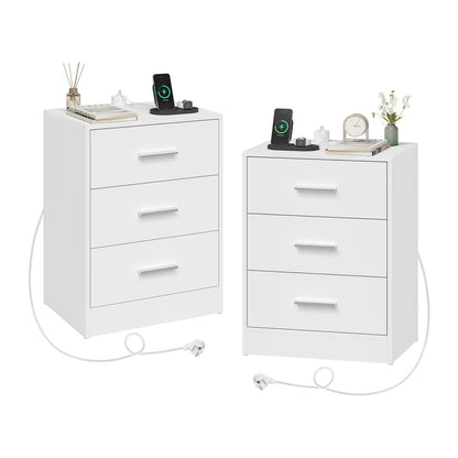 Table de chevet avec prise 3 tiroirs blanc - vente privée 14:193black 1 piece;200007763:201336101