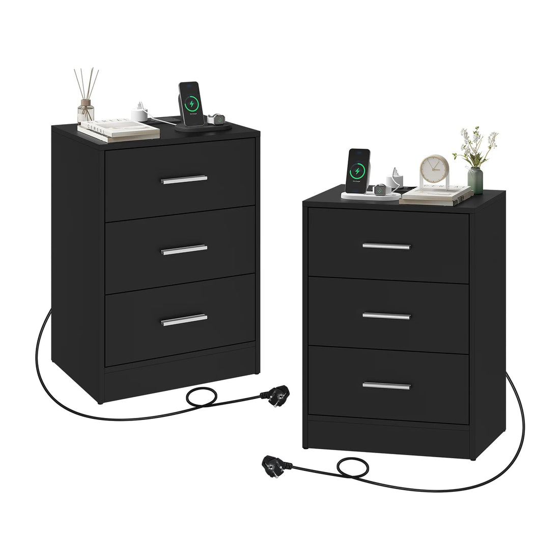 Table de chevet avec prise 3 tiroirs blanc - vente privée 14:193black 1 piece;200007763:201336101
