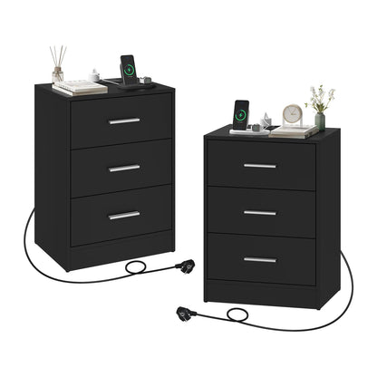 Table de chevet avec prise 3 tiroirs blanc - vente privée 14:193black 1 piece;200007763:201336101