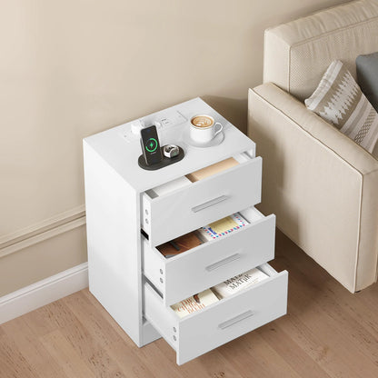 Table de chevet avec prise 3 tiroirs blanc - vente privée 14:193black 1 piece;200007763:201336101