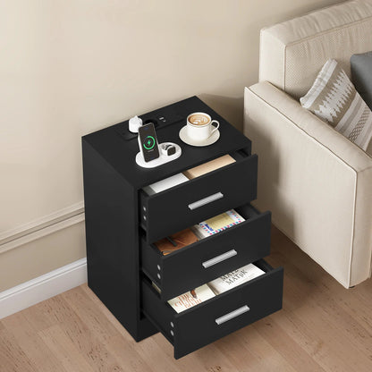 Table de chevet avec prise 3 tiroirs blanc - vente privée 14:193black 1 piece;200007763:201336101