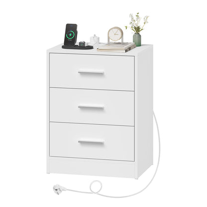 Table de chevet avec prise 3 tiroirs blanc - vente privée 14:193black 1 piece;200007763:201336101