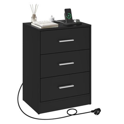 Table de chevet avec prise 3 tiroirs blanc - vente privée 14:193black 1 piece;200007763:201336101