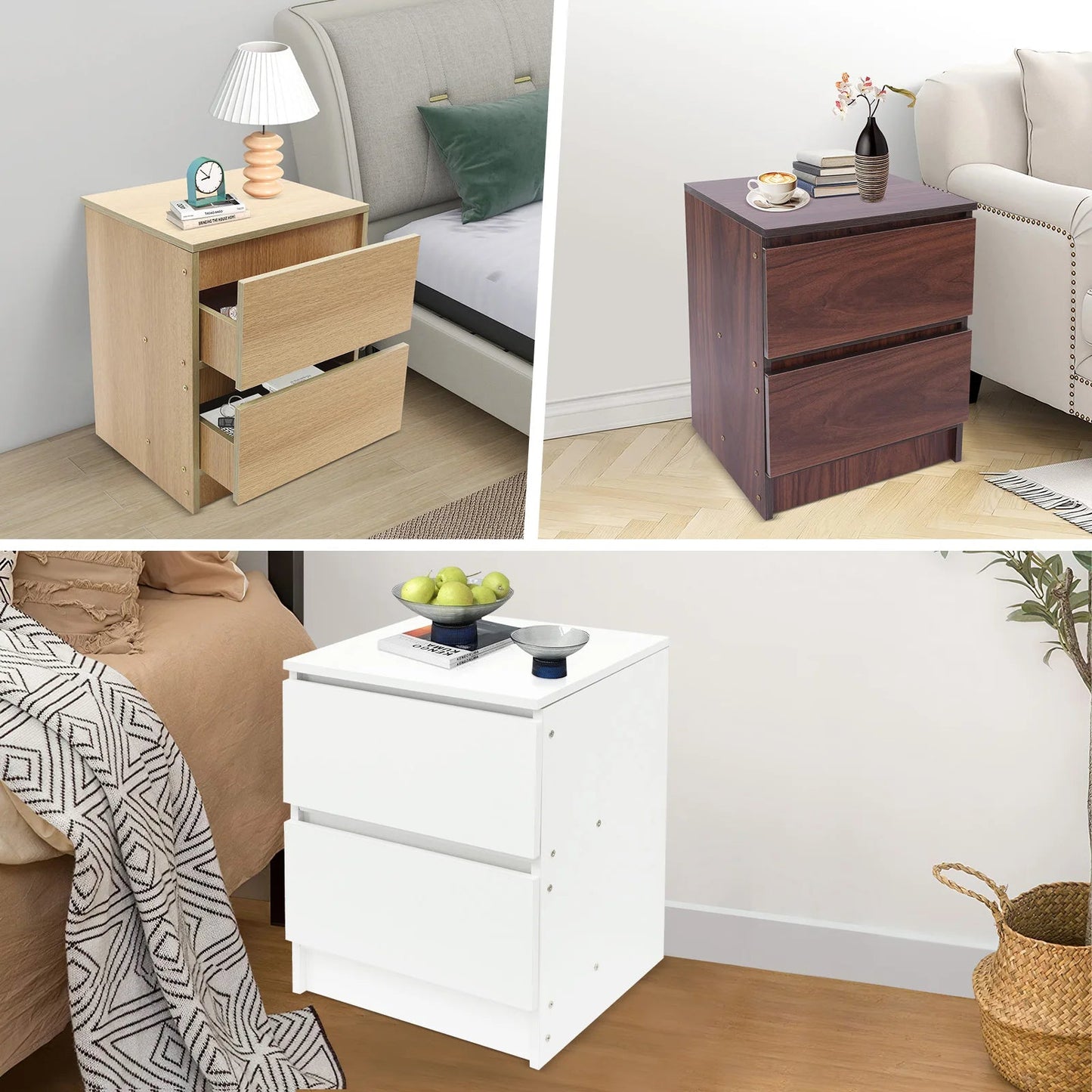 Table de chevet bois massif avec petite commode à 2 tiroirs - 14:173Warm White;200007763:201336101