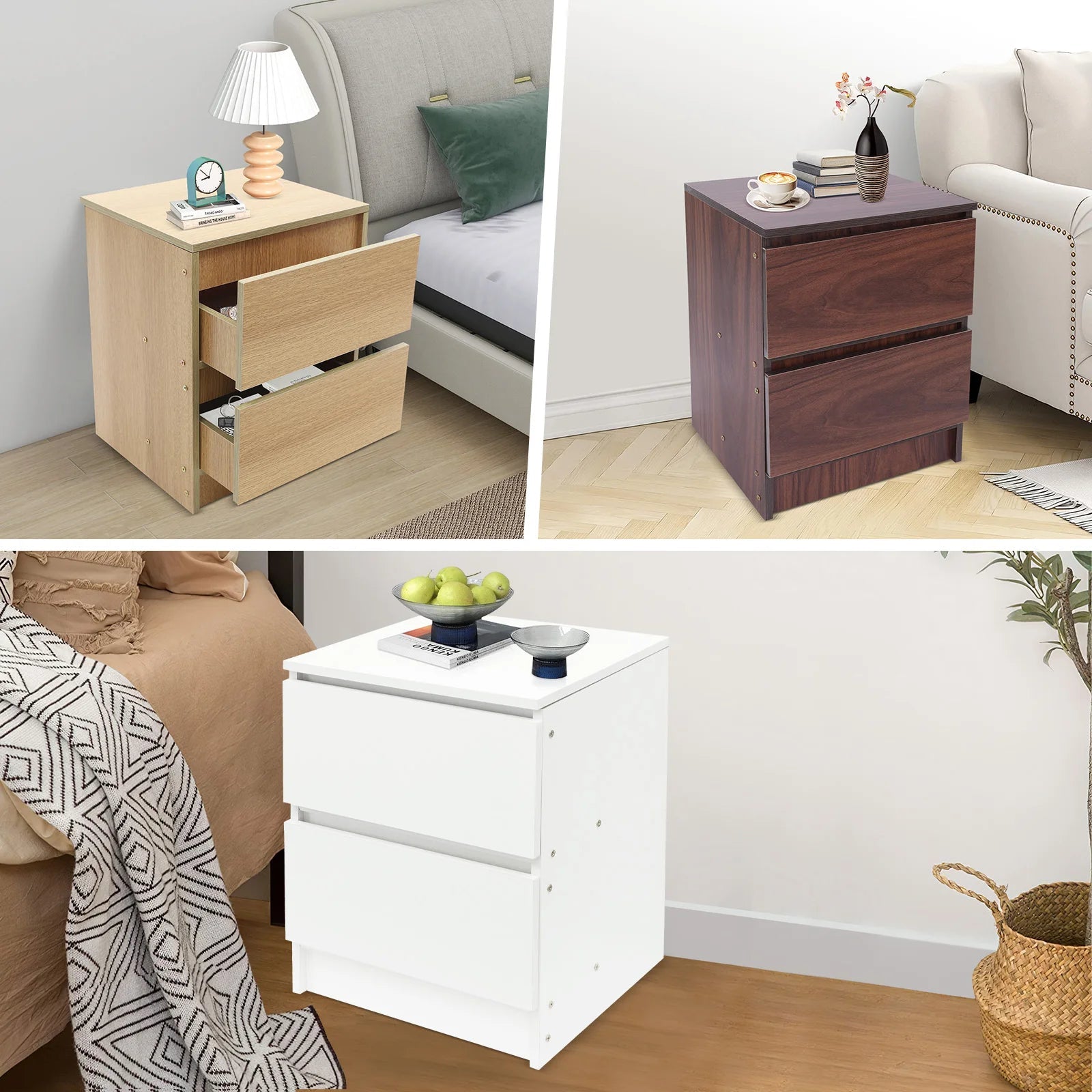 Table de chevet bois massif avec petite commode à 2 tiroirs - 14:173Warm White;200007763:201336101