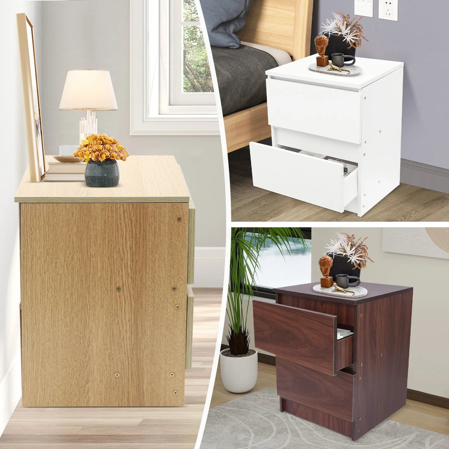 Table de chevet bois massif avec petite commode à 2 tiroirs - 14:173Warm White;200007763:201336101