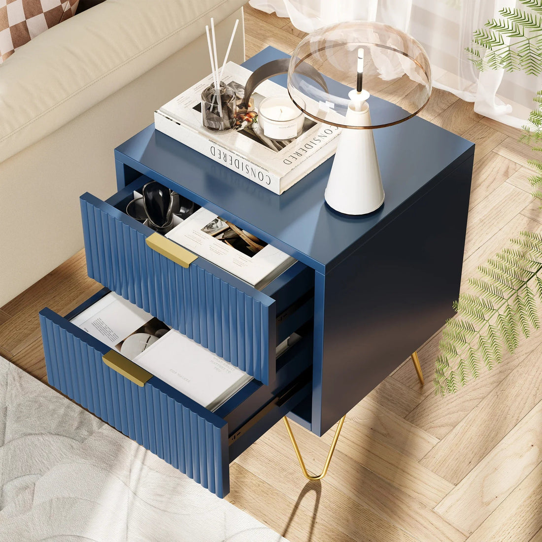 Table de chevet coloré bleu en bois 40x35.5x50cm - vente privée 14:173Deep Blue;200007763:201336101