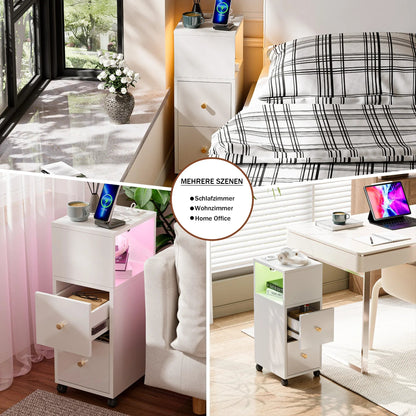 Table de chevet connecté avec station de charge et bande lumineuse Bluetooth - vente privée 14:29White;200007763:201336101
