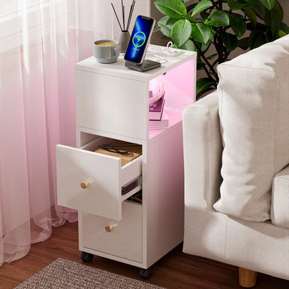 Table de chevet connecté avec station de charge et bande lumineuse Bluetooth - vente privée 14:29White;200007763:201336101