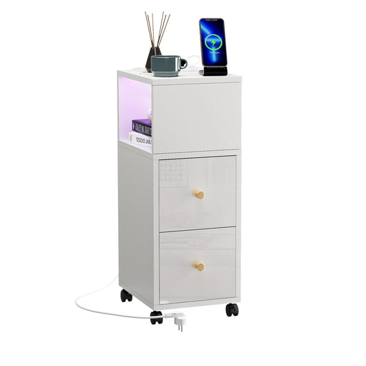 Table de chevet connecté avec station de charge et bande lumineuse Bluetooth - vente privée 14:29White;200007763:201336101