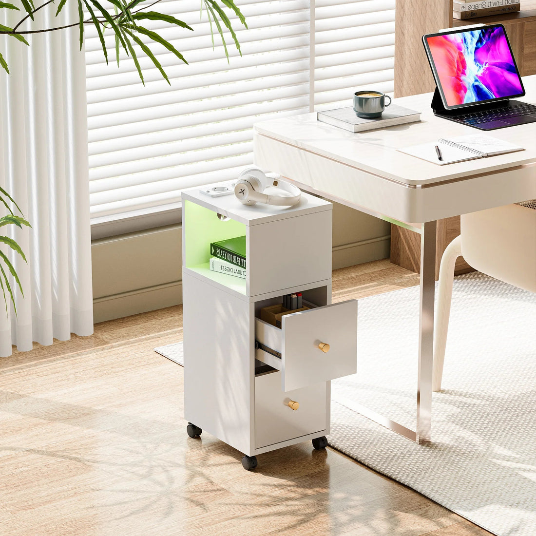Table de chevet connecté avec station de charge et bande lumineuse Bluetooth - vente privée 14:29White;200007763:201336101